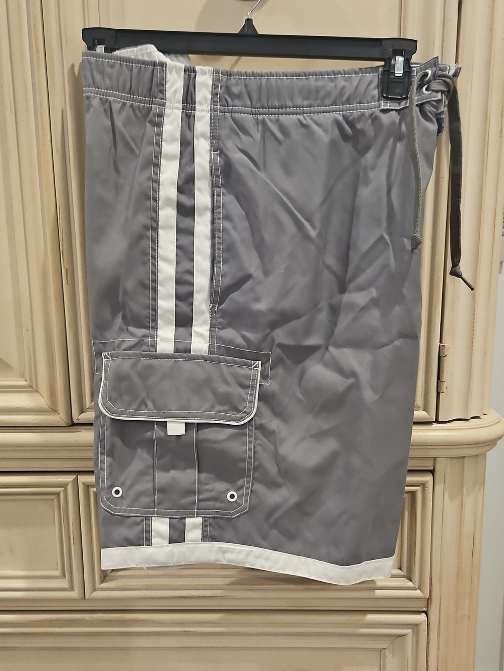 Joe Boxer Gray Men's Swim Trunks with White Stripe Detail